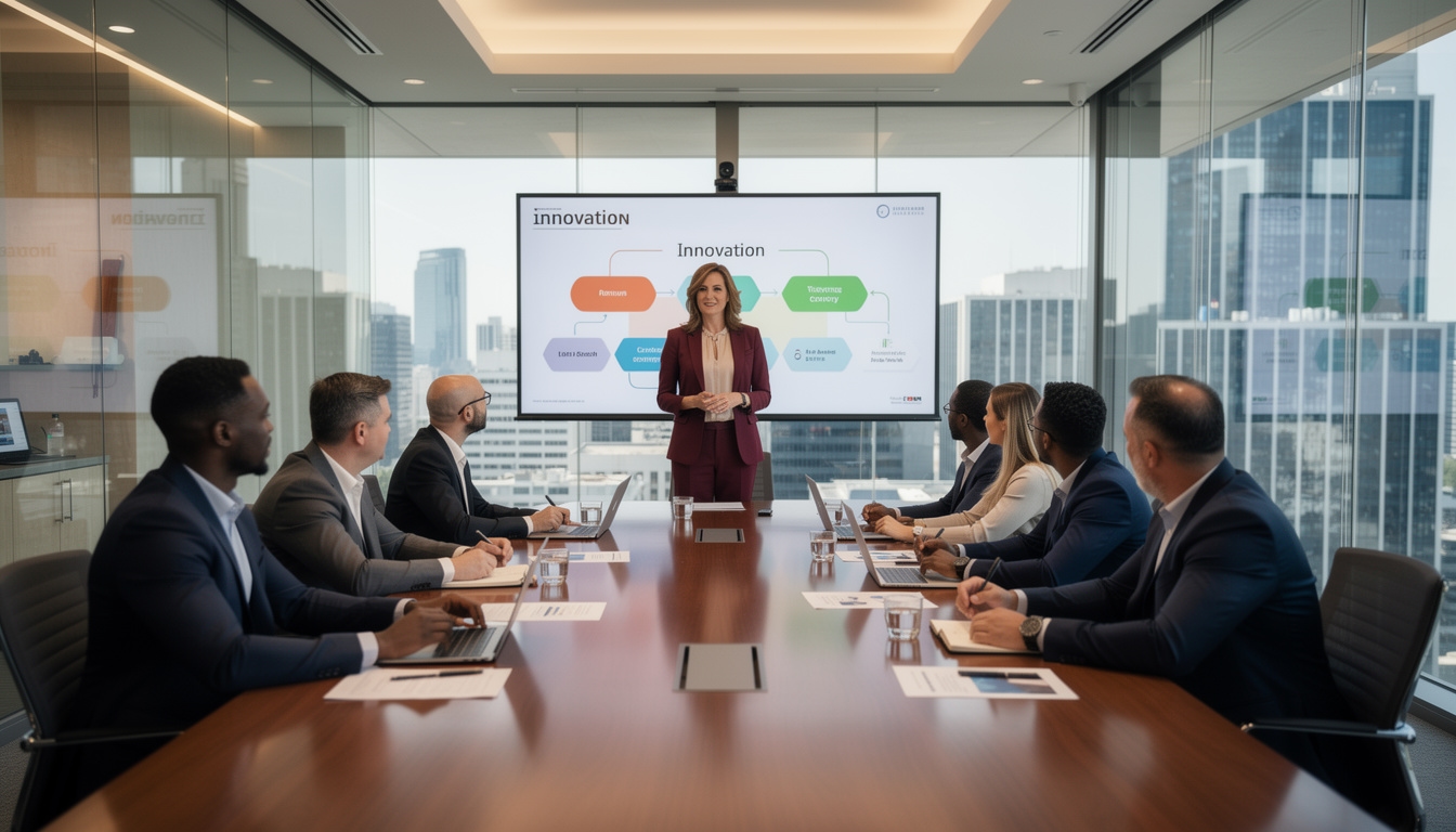 Departamento de innovación de empresa mediana en sesión de trabajo